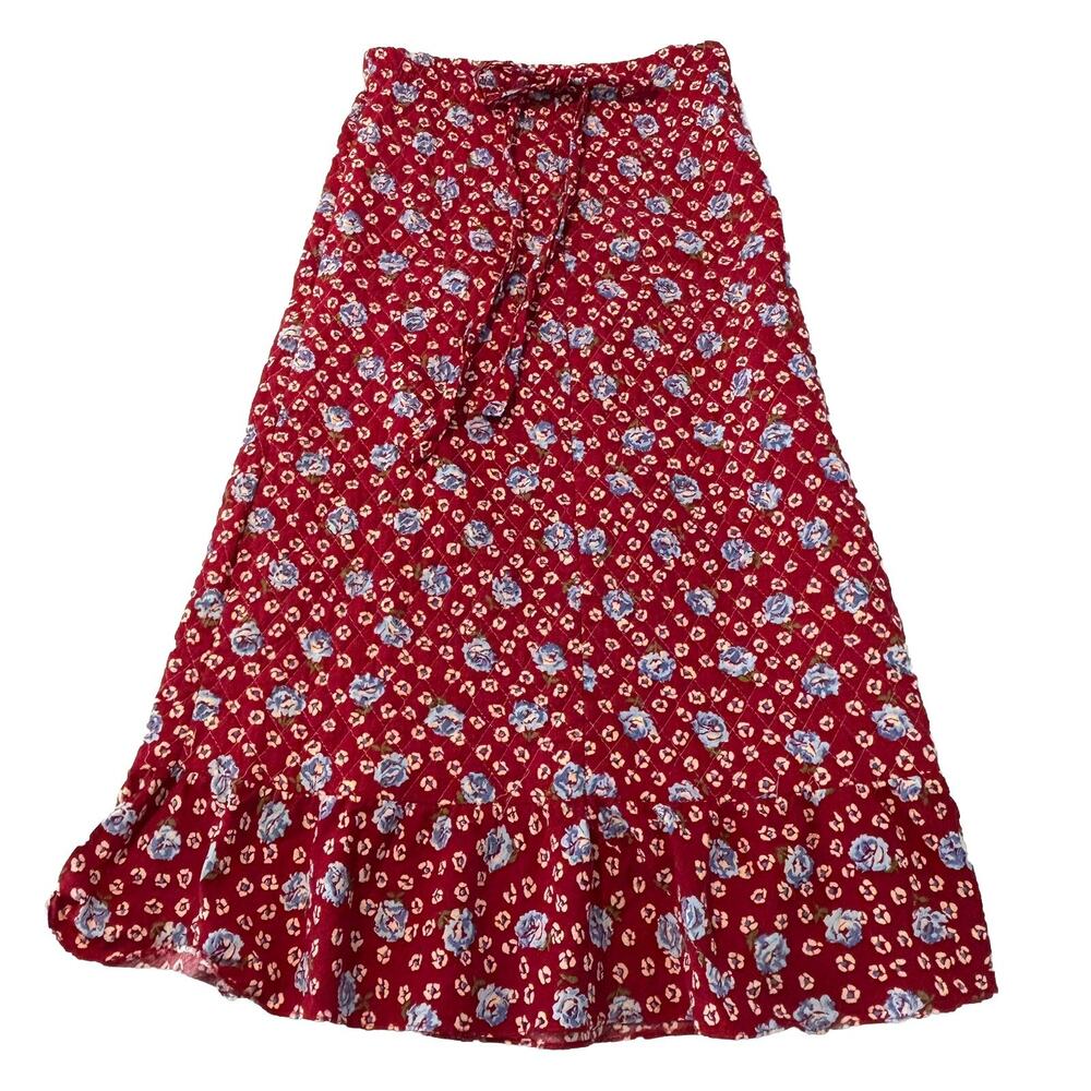 Vtg 70s Floral Quilted Skirt Elastic Waist Ruffle Hem Girls L (10-12) Read Desc.